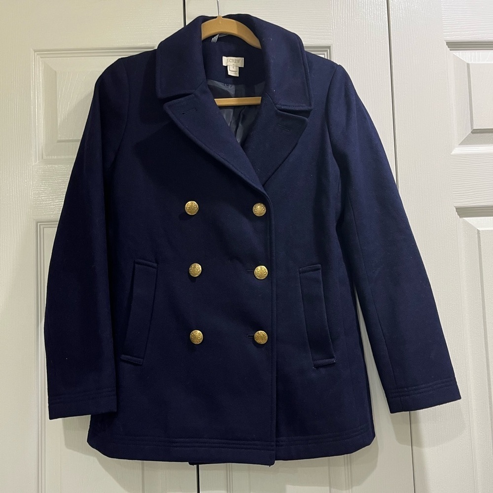 J Crew Wool Blend Navy Peacoat Double Breasted Jacket Size 4